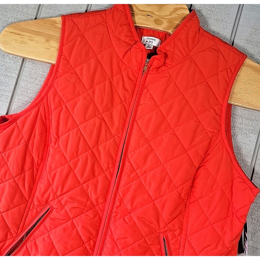Crown‎ & Ivy Puffer Vest Women's Size XL Red Polyester Daily Active Winter - New